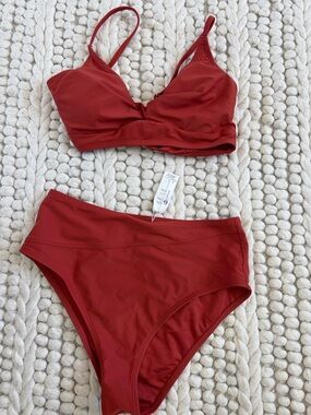 Cupshe Deep Rust Red High-Waist Bikini Bottom